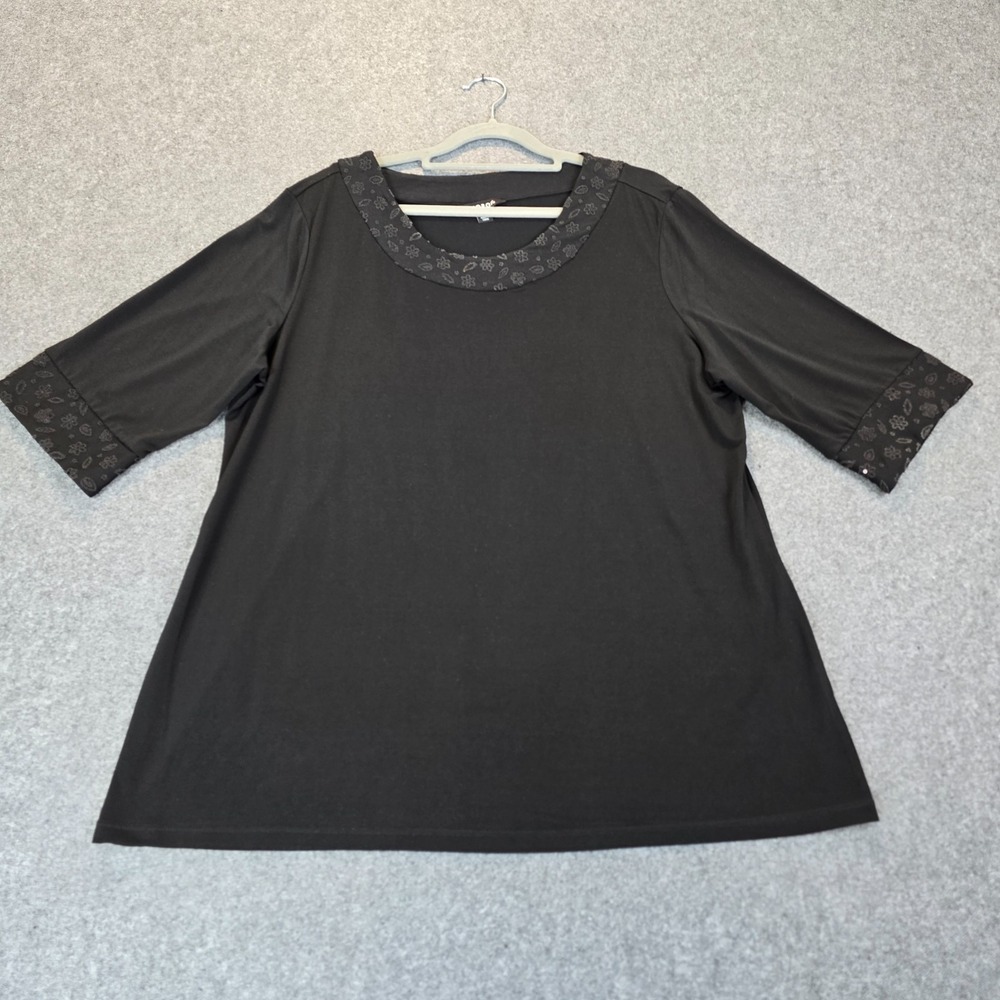 George Blouse Top Womens XL 16-18 Black Embellished Trim Party Wear Round Neck